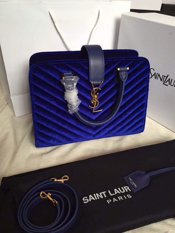 2015 New Saint Laurent Bag Cheap Sale- YSL 25CM Cabas Monogram Saint Laurent in Royal Blue Velet - Click Image to Close